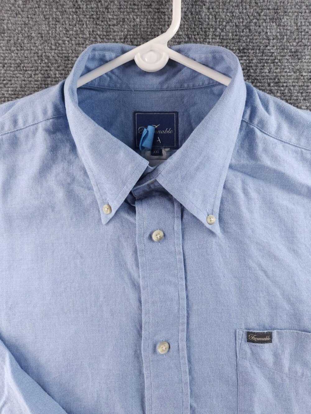 Faconnable Twill 2XL Button-Down Blue Solid Mens Pocket Long Sleeve Shirt Adult